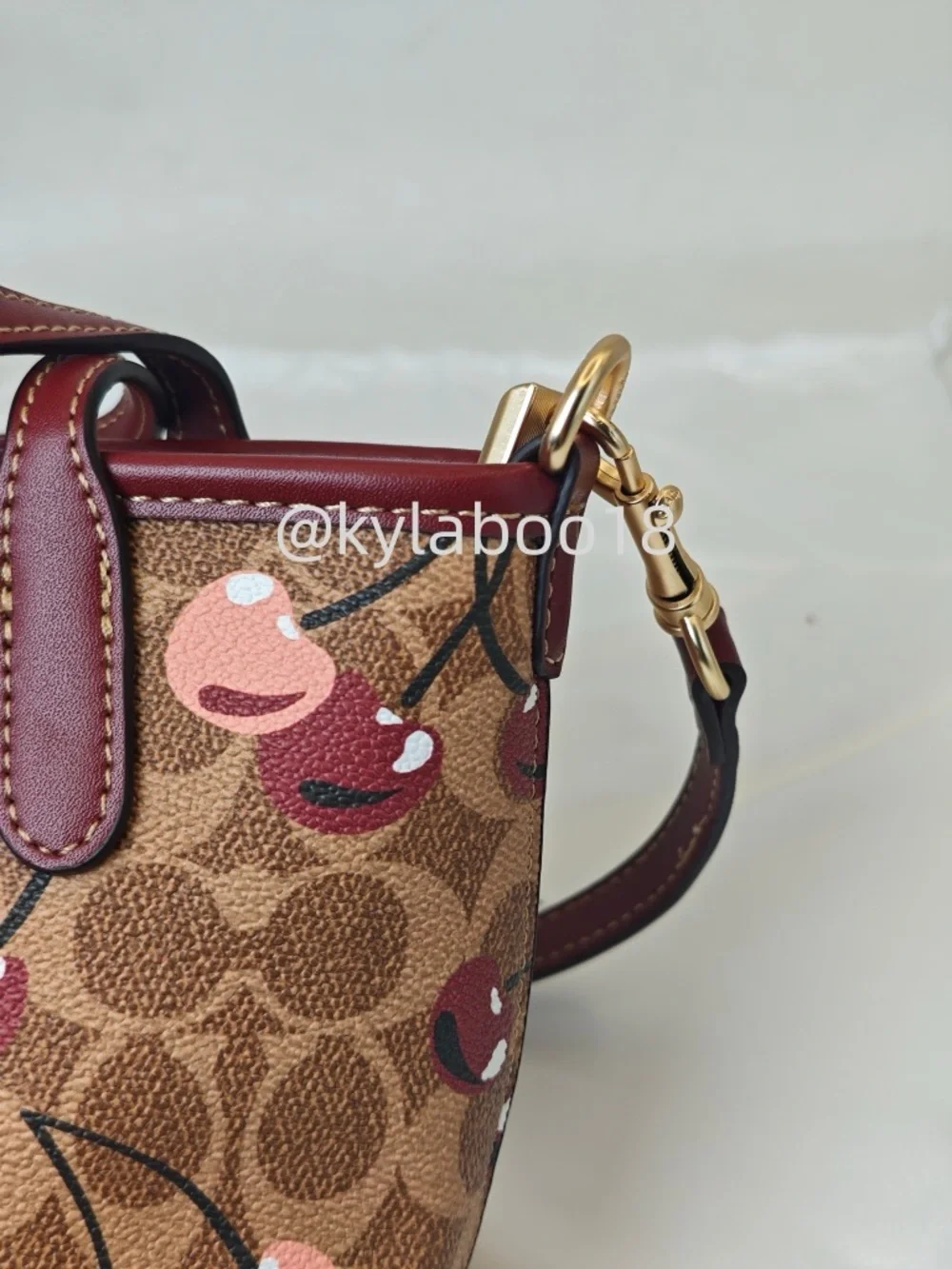 Coach Cherry-Print Small Satchel - Brown/Maroon/Pink